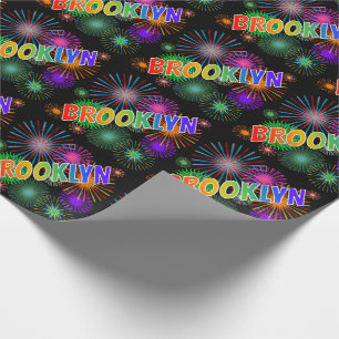 Papier Cadeau Prénom Arc-en-ciel "BROOKLYN" + feux d'artifice