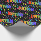Papier Cadeau Prénom arc-en-ciel "BRYAN" + Étoiles (Coin)