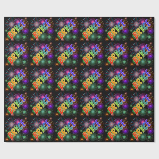 Papier Cadeau Prénom Arc-en-ciel "BRYCE" + Feu d'artifice (Plat)