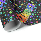 Papier Cadeau Prénom Arc-en-ciel "CANDICE" + Étoiles (Coin rond)