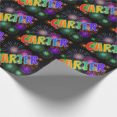 Papier Cadeau Prénom arc-en-ciel "CARTER" + feux d'artifice (Coin)