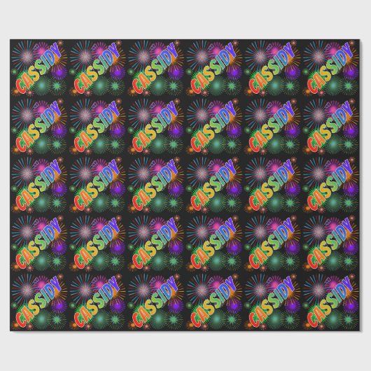 Papier Cadeau Prénom arc-en-ciel "CASSIDY" + Feu d'artifice (Plat)