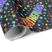 Papier Cadeau Prénom arc-en-ciel "CATHERINE" + Étoiles (Coin rond)