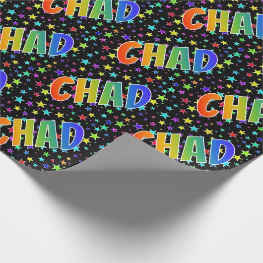 Papier Cadeau Prénom arc-en-ciel "CHAD" + Stars (Coin)