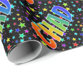 Papier Cadeau Prénom arc-en-ciel "CHAD" + Stars (Coin rond)