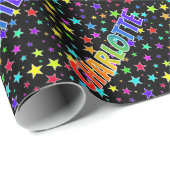 Papier Cadeau Prénom Arc-en-ciel "CHARLOTTE" + Étoiles (Coin rond)