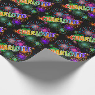Papier Cadeau Prénom arc-en-ciel "CHARLOTTE" + Feux d'artifice