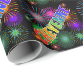 Papier Cadeau Prénom arc-en-ciel "CHEYENNE" + Feu d'artifice (Coin rond)