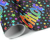 Papier Cadeau Prénom arc-en-ciel "CHLOE" + Étoiles (Coin rond)