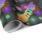 Papier Cadeau Prénom Arc-en-ciel "CHRISTINE" + Feu d'artifice (Coin rond)