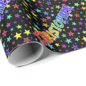 Papier Cadeau Prénom arc-en-ciel "CHRISTOPHER" + Étoiles (Coin rond)