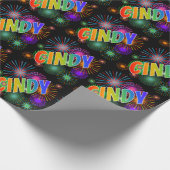 Papier Cadeau Prénom arc-en-ciel "CINDY" + Feu d'artifice (Coin)