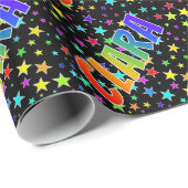 Papier Cadeau Prénom arc-en-ciel "CLARA" + Stars (Coin rond)
