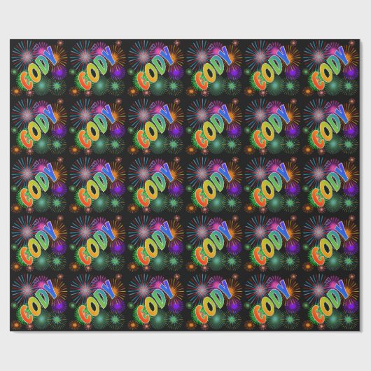 Papier Cadeau Prénom arc-en-ciel "CODY" + Feu d'artifice (Plat)