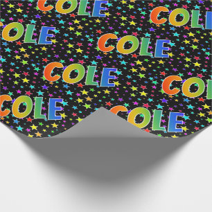 Papier Cadeau Prénom arc-en-ciel "COLE" + Étoiles