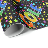 Papier Cadeau Prénom arc-en-ciel "COLE" + Stars (Coin rond)