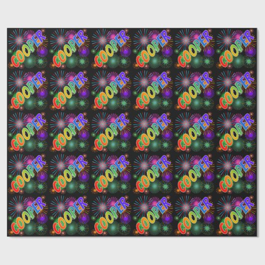 Papier Cadeau Prénom arc-en-ciel "COOPER" + Feu d'artifice (Plat)