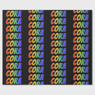 Papier Cadeau Prénom arc-en-ciel "CORA"; Amusant et coloré
