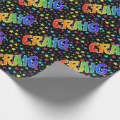 Papier Cadeau Prénom arc-en-ciel "CRAIG" + Étoiles (Coin)
