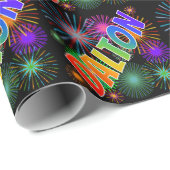 Papier Cadeau Prénom Arc-en-ciel "DALTON" + Feu d'artifice (Coin rond)