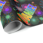 Papier Cadeau Prénom Arc-en-ciel "DANIEL" + Feu d'artifice (Coin rond)