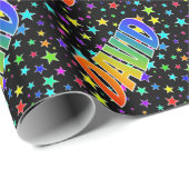 Papier Cadeau Prénom Arc-en-ciel "DAVID" + Étoiles (Coin rond)