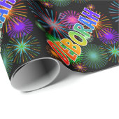 Papier Cadeau Prénom Arc-en-ciel "DEBORAH" + Feu d'artifice (Coin rond)