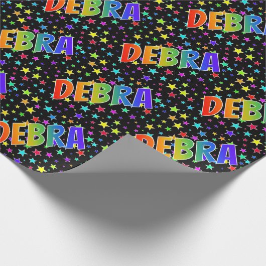Papier Cadeau Prénom arc-en-ciel "DEBRA" + Stars (Coin)