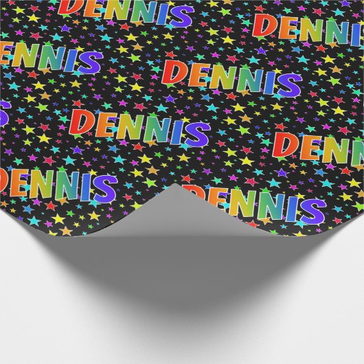Papier Cadeau Prénom arc-en-ciel "DENNIS" + Étoiles (Coin)
