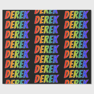 Papier Cadeau Prénom arc-en-ciel "DEREK"; Amusant et coloré