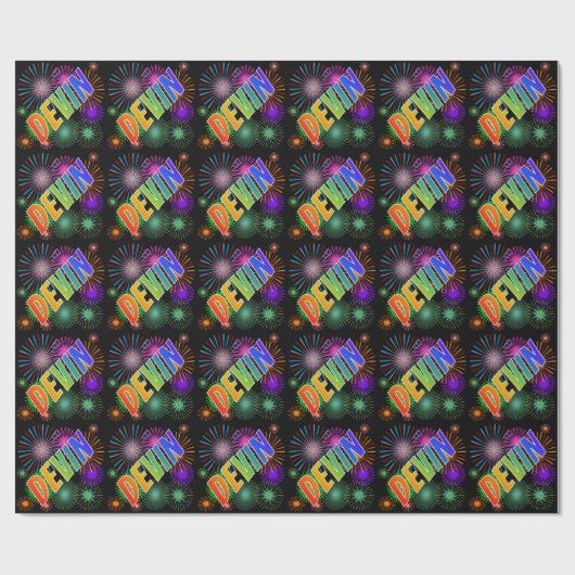 Papier Cadeau Prénom arc-en-ciel "DEVIN" + Fireworks (Plat)