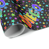 Papier Cadeau Prénom arc-en-ciel "DIEGO" + Stars (Coin rond)