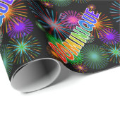 Papier Cadeau Prénom arc-en-ciel "DOMINIQUE" + Feu d'artifice (Coin rond)