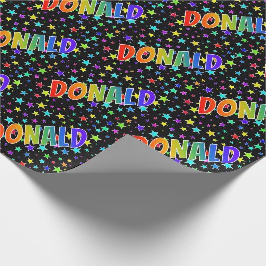 Papier Cadeau Prénom arc-en-ciel "DONALD" + Étoiles (Coin)