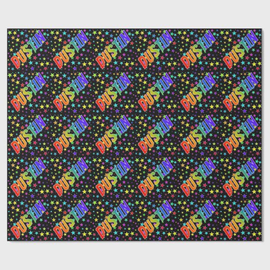 Papier Cadeau Prénom Arc-en-ciel "DUSTIN" + Étoiles (Plat)