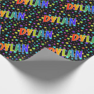 Papier Cadeau Prénom arc-en-ciel "DYLAN" + Étoiles