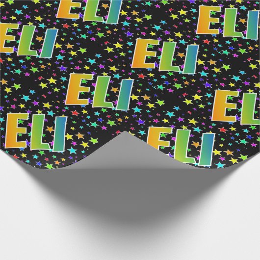Papier Cadeau Prénom arc-en-ciel "ELI" + étoiles (Coin)