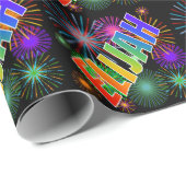 Papier Cadeau Prénom Arc-en-ciel "ELIJAH" + Feu d'artifice (Coin rond)