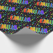 Papier Cadeau Prénom arc-en-ciel "EMILIA" + Étoiles (Coin)