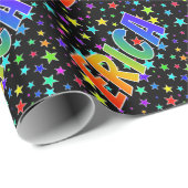 Papier Cadeau Prénom Arc-en-ciel "ERICA" + Etoiles (Coin rond)