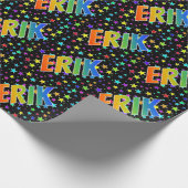 Papier Cadeau Prénom Arc-en-ciel "ERIK" + Étoiles (Coin)