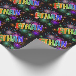 Papier Cadeau Prénom arc-en-ciel "ETHAN" + Feu d'artifice