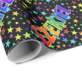 Papier Cadeau Prénom Arc-en-ciel "EZEKIEL" + Étoiles (Coin rond)