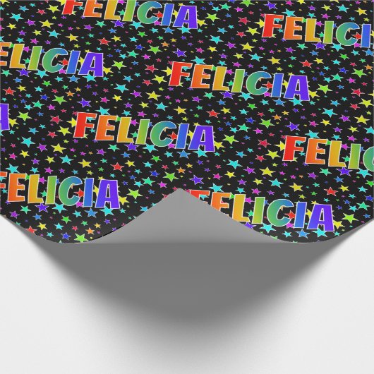 Papier Cadeau Prénom arc-en-ciel "FELICIA" + Stars (Coin)