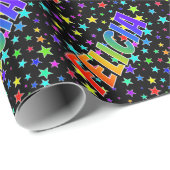 Papier Cadeau Prénom arc-en-ciel "FELICIA" + Stars (Coin rond)