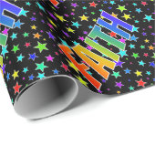 Papier Cadeau Prénom arc-en-ciel "FOI" + Étoiles (Coin rond)