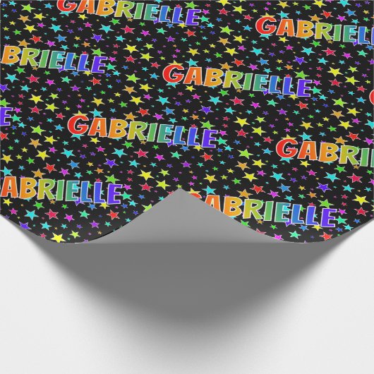 Papier Cadeau Prénom Arc-en-ciel "GABRIELLE" + Étoiles (Coin)
