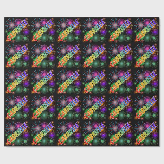 Papier Cadeau Prénom Arc-en-ciel "GABRIELLE" + Feu d'artifice (Plat)