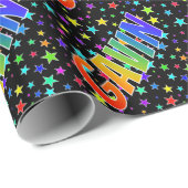 Papier Cadeau Prénom Arc-en-ciel "GAVIN" + Étoiles (Coin rond)