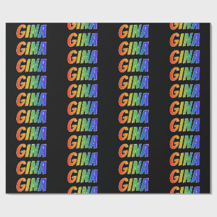 Papier Cadeau Prénom arc-en-ciel "GINA"; Amusant et Coloré